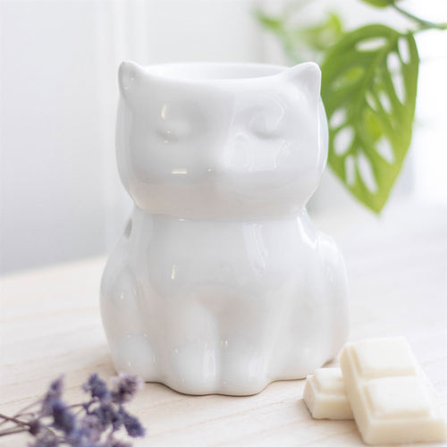 Shiny White Cat Oil Burner