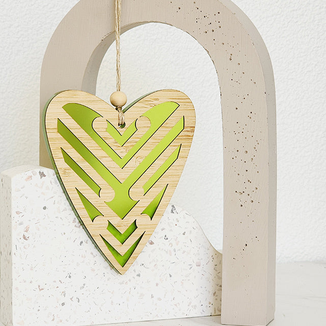 Hanging Heart 5 Koru Lime Green Satin