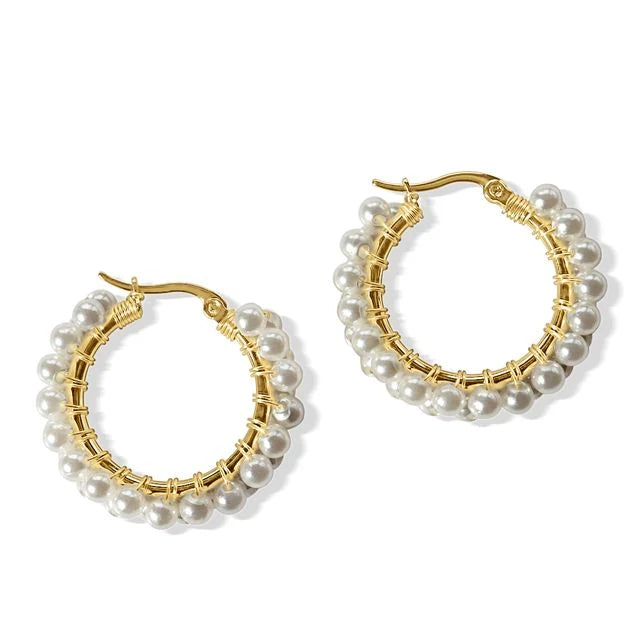 Steel Me Pearl Woven Hoops 25mm