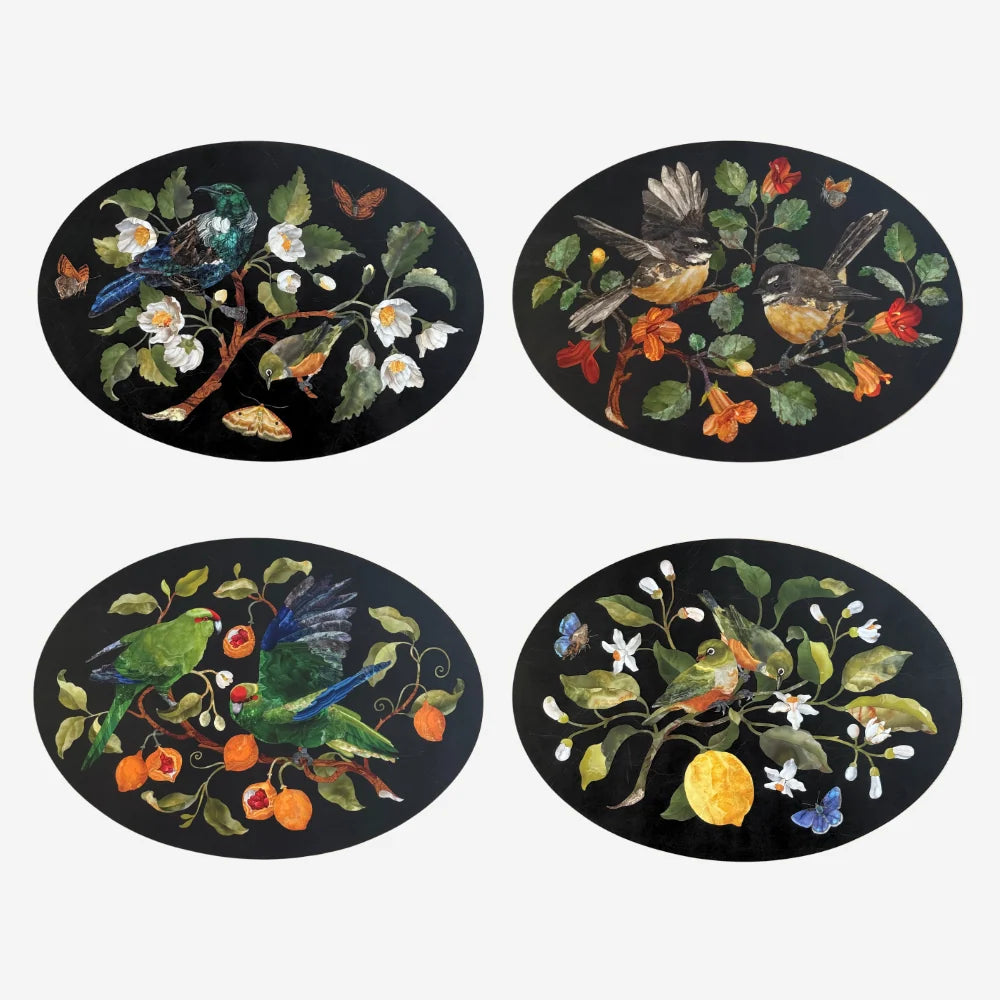 NZ Native Birds Oval Placemats Set of 4