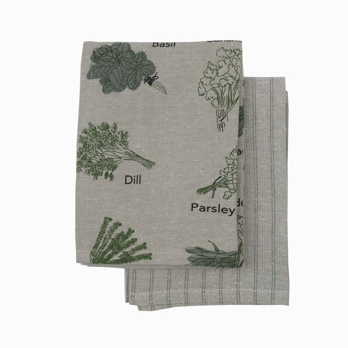 Herb Tea Towel Set of 2 Olive