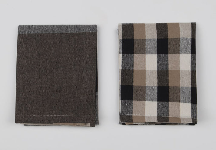 Giant Check Tea Towel Set of 2 Black