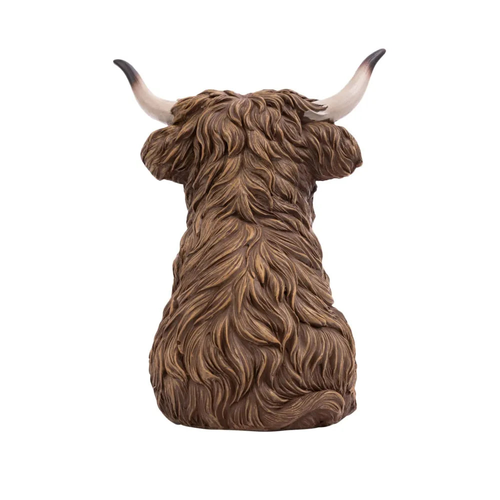 Rustic Meadow Highland Cow Sitting Statue