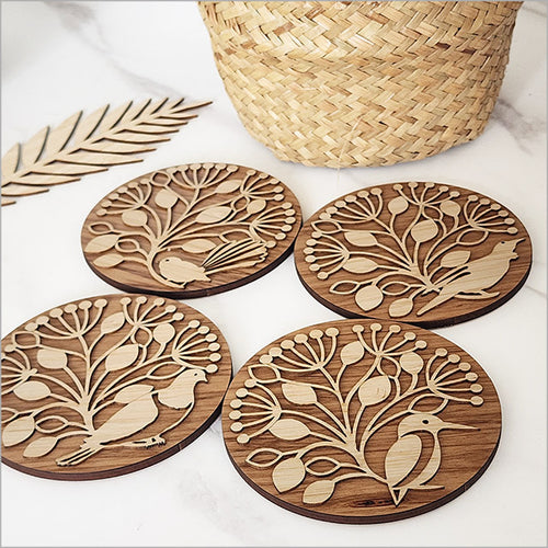 Coasters Bamboo Rimu Pohutukawa Birds