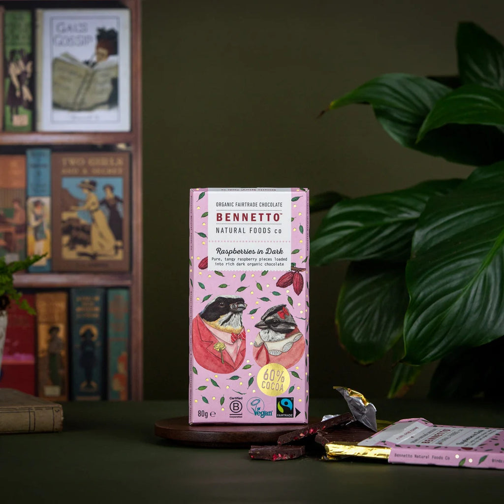 Fairtrade Choc Raspberry Dark Bennetto Chocolate 80gm