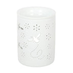 White Allover Bee & Flower Cut Ceramic Wax/Oil Burner