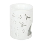 White Allover Bee & Flower Cut Ceramic Wax/Oil Burner