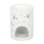 White Allover Bee & Flower Cut Ceramic Wax/Oil Burner