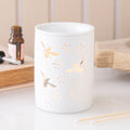 White Allover Bee & Flower Cut Ceramic Wax/Oil Burner