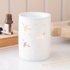 White Allover Bee & Flower Cut Ceramic Wax/Oil Burner