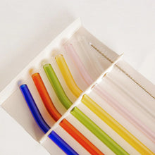 Load image into Gallery viewer, Reusable Glass Straws Set of 6 Long Bend Multi