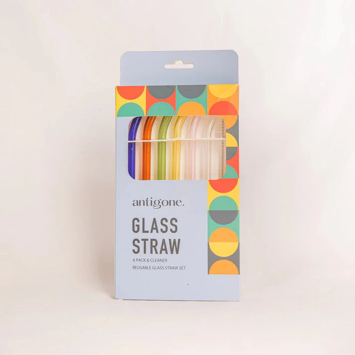 Reusable Glass Straws Set of 6 Long Bend Multi