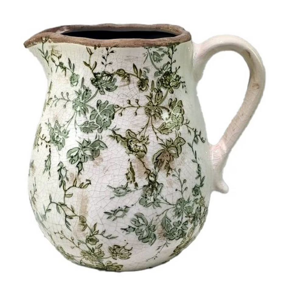 Green Floral Ceramic Jug Green 3015