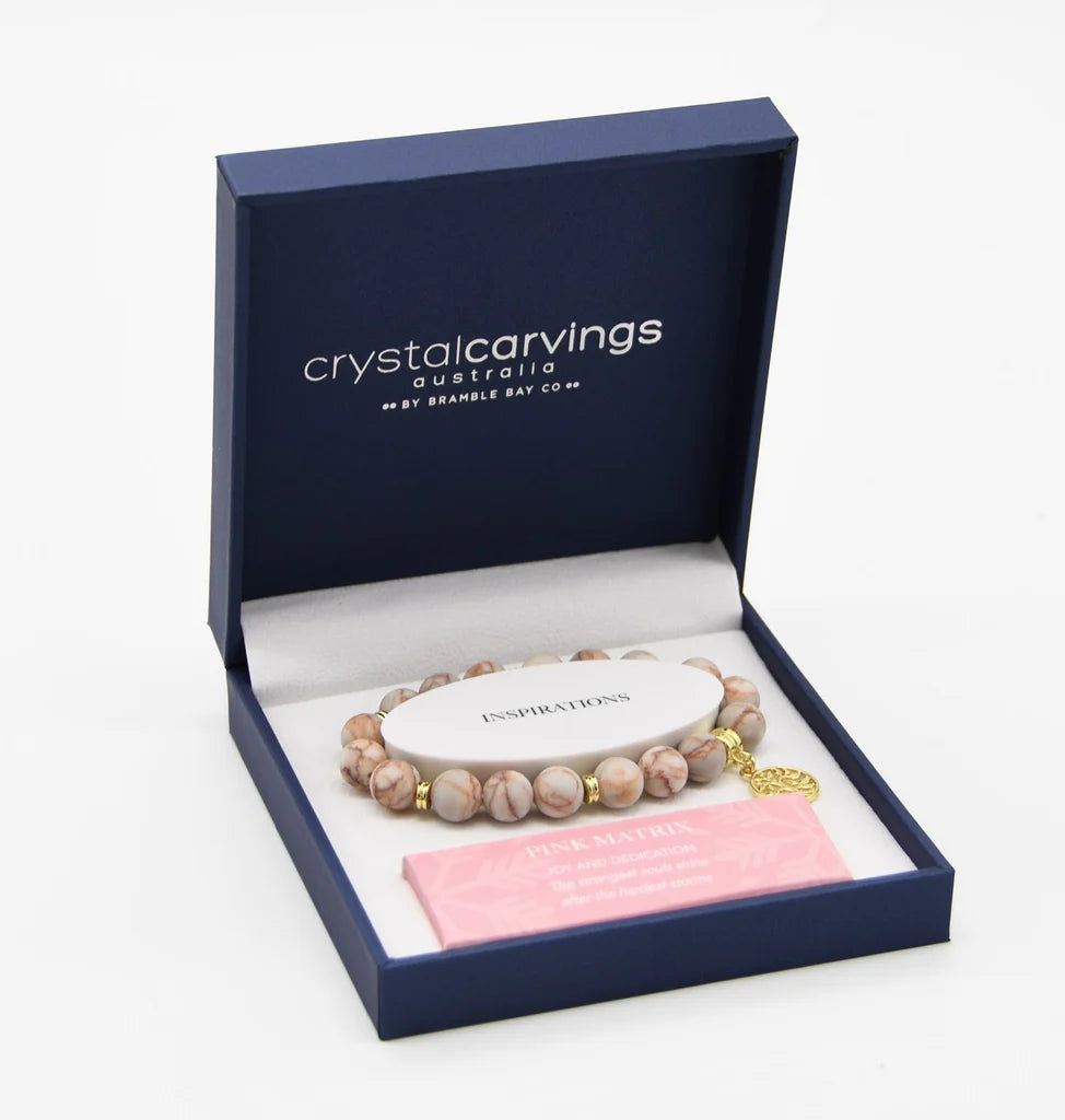 Tree of Life Gold Charm Bracelet Pink Matrix