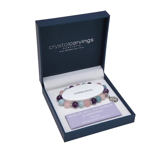 Tree of Life Charm Bracelet Aquamarine/Rose Quartz/Amethyst