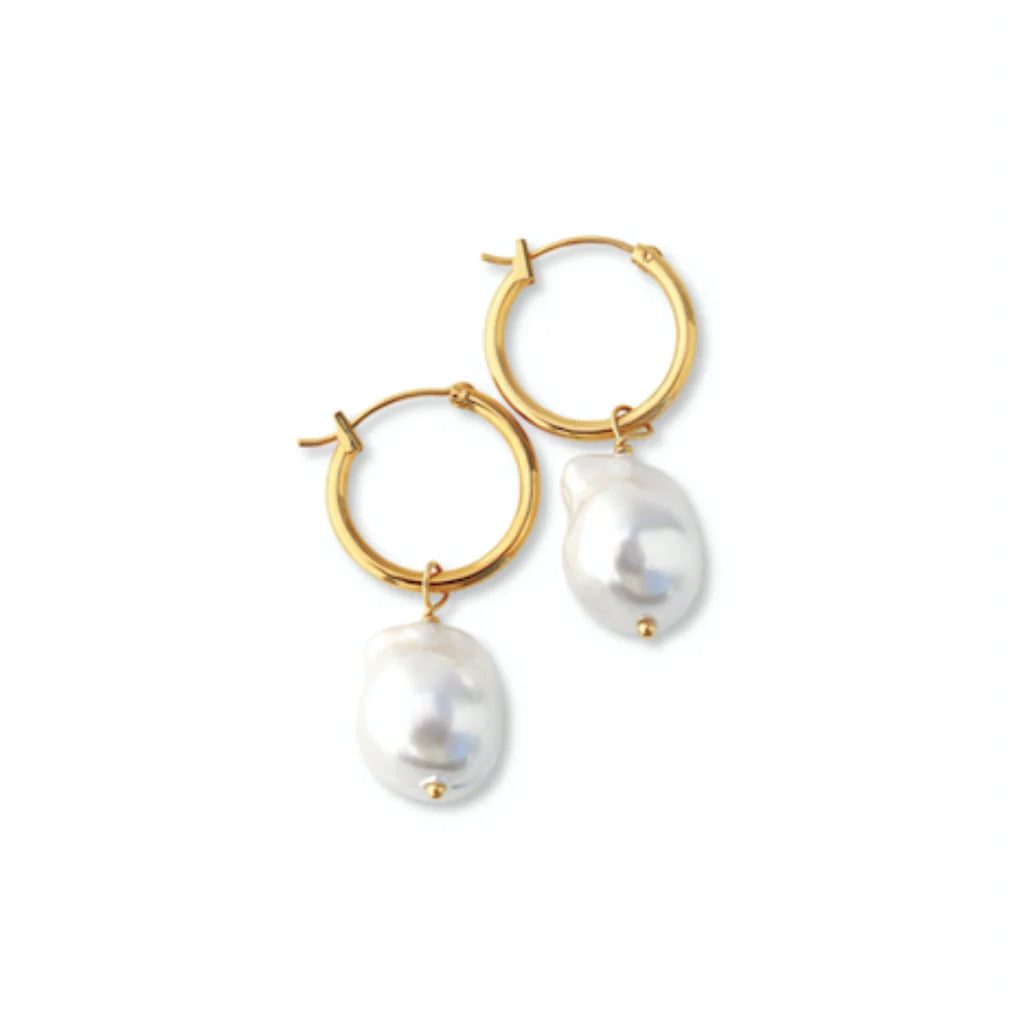 Steel Me Yellow Gold Baroque Pearl Earrings