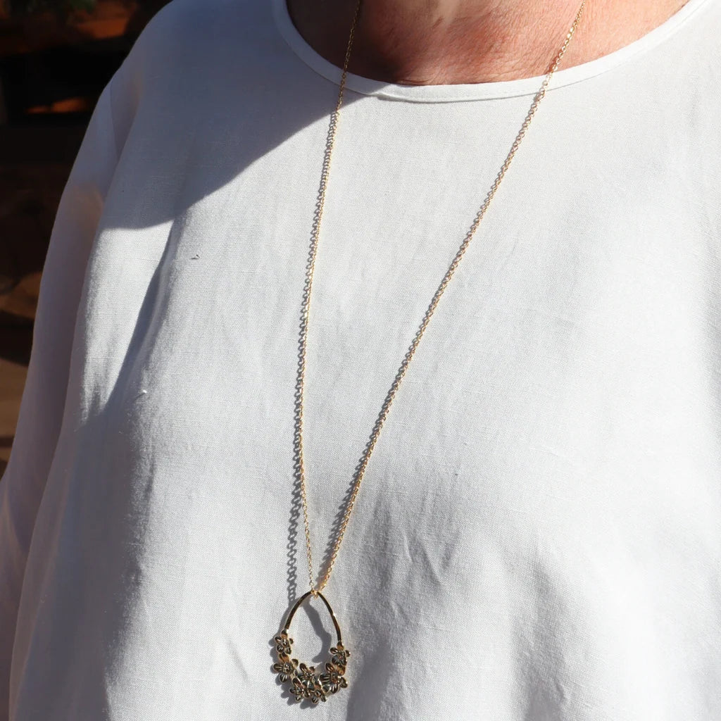 Steel Me Stainless Yellow Gold Flower Necklace 85cm