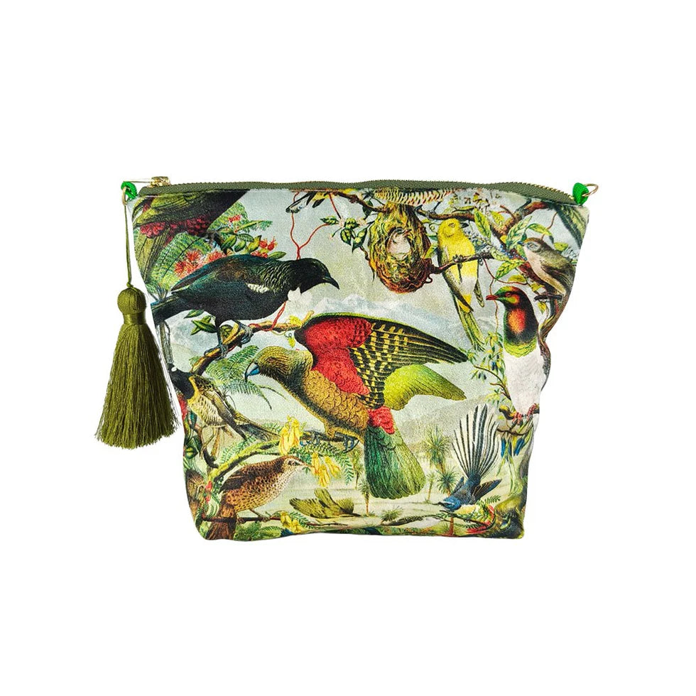 NZ Native Birds Velvet Cosmetic Bag