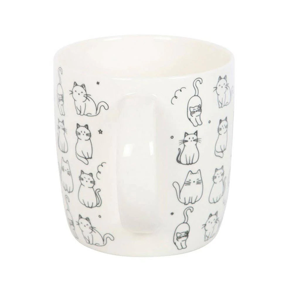 White Happy Cat Print Ceramic Mug