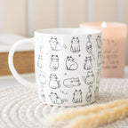 White Happy Cat Print Ceramic Mug