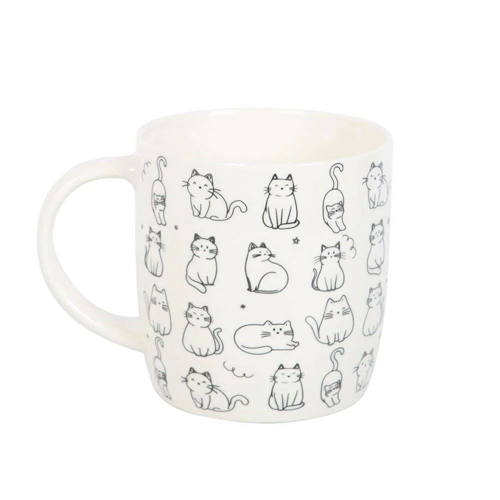White Happy Cat Print Ceramic Mug