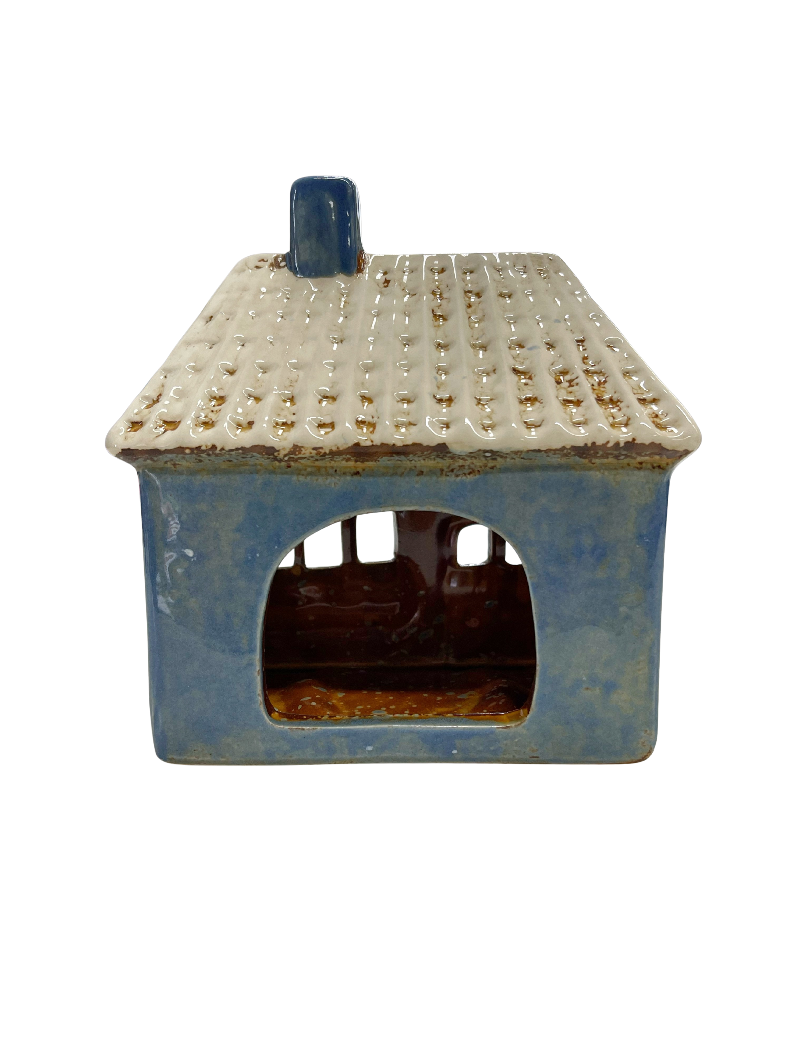 Blue Tealight House with Flags 037