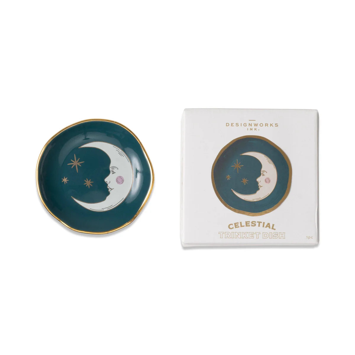 Celestial Ceramic Trinket Dish Teal Moon 10cm