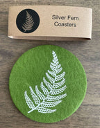 Silver Fern on Green Set of 4 Eco Felt Coaster
