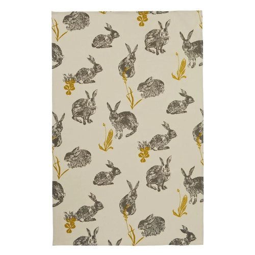 UW Cotton Tea Towel Block Print Rabbits
