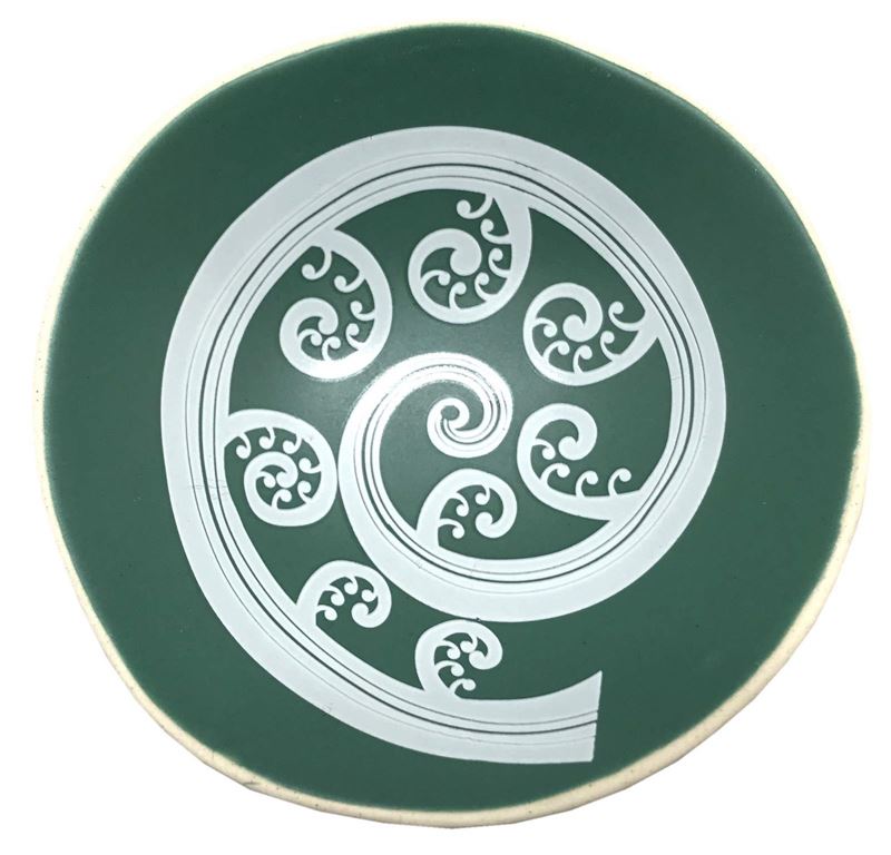 White Fern Frond On Green 7cm Bowl