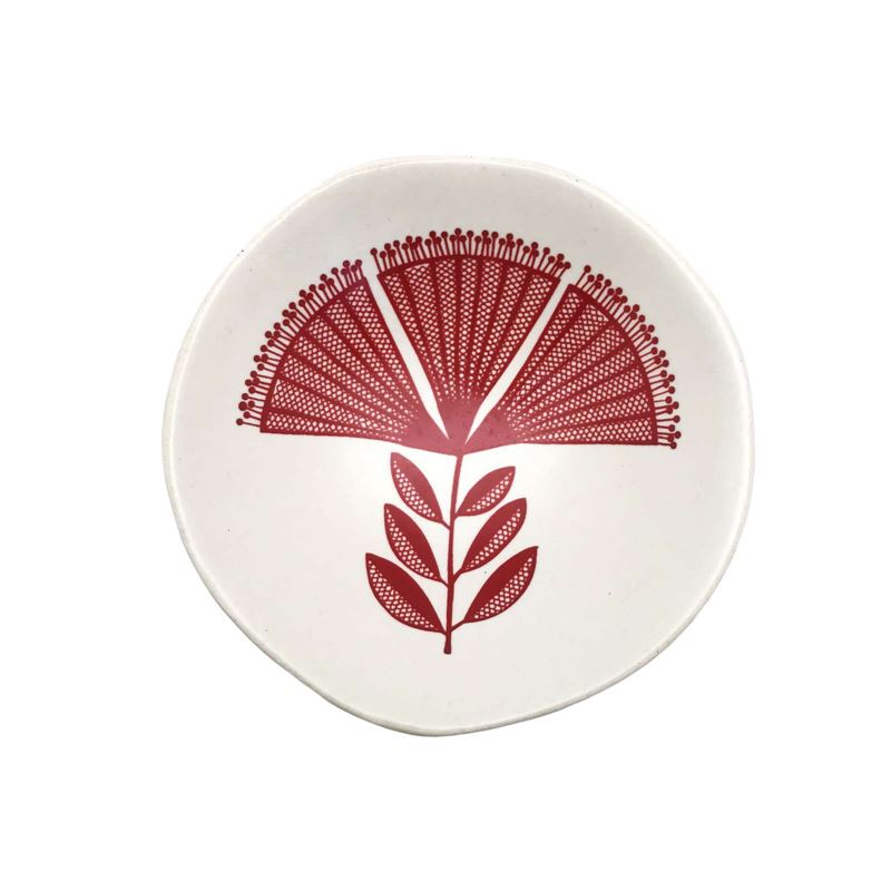 Red Pohutukawa Lace on White 7cm Porcelain Bowl