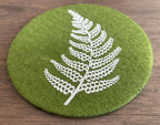 Silver Fern on Green Set of 4 Eco Felt Coaster