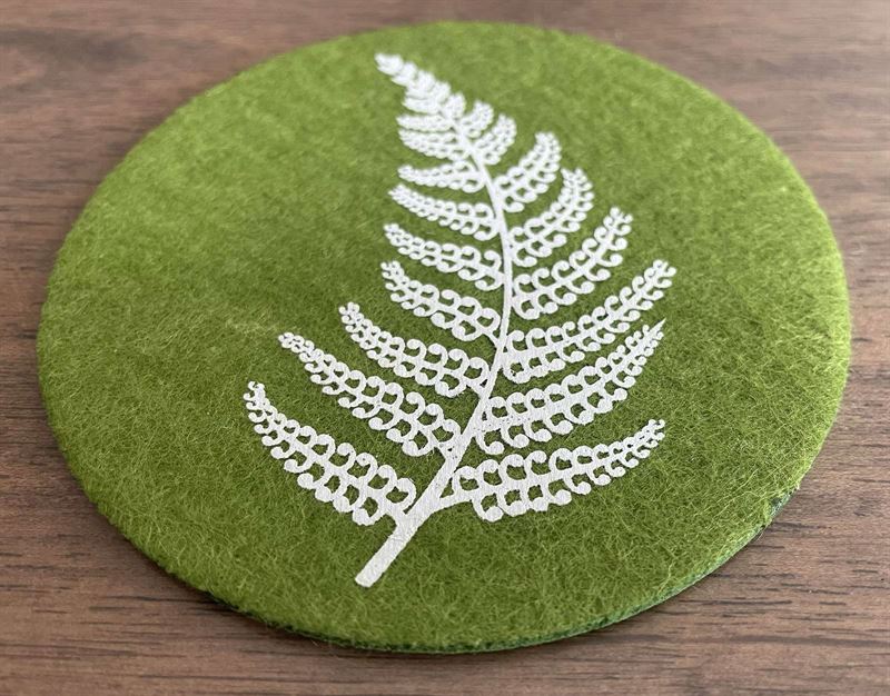 Silver Fern on Green Set of 4 Eco Felt Coaster