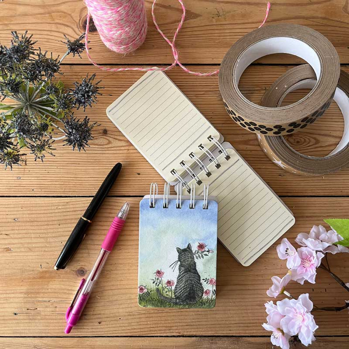 Cat & Roses Small Spiral Notebook