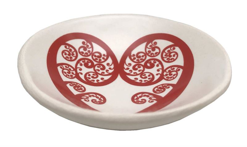 Red Aroha Fern on White 7cm Bowl