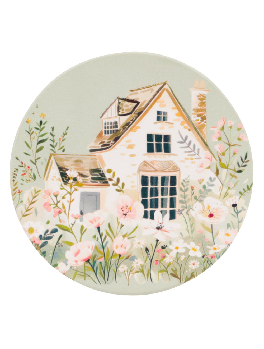 Cottage Grove Green Cottage Ceramic Coaster