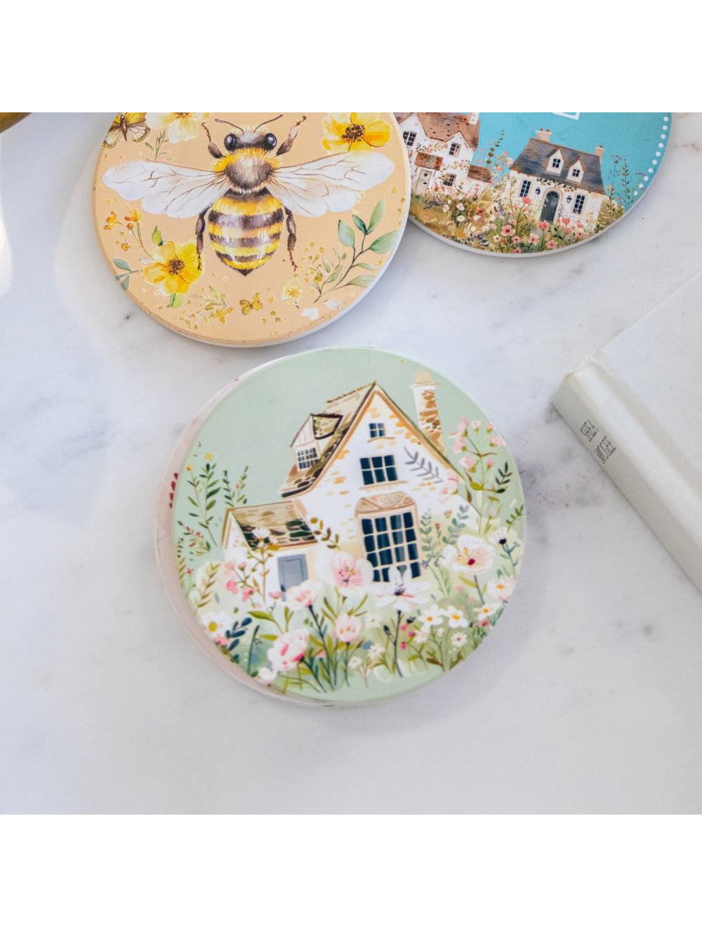 Cottage Grove Green Cottage Ceramic Coaster
