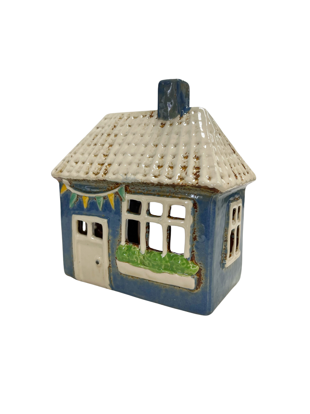 Blue Tealight House with Flags 037