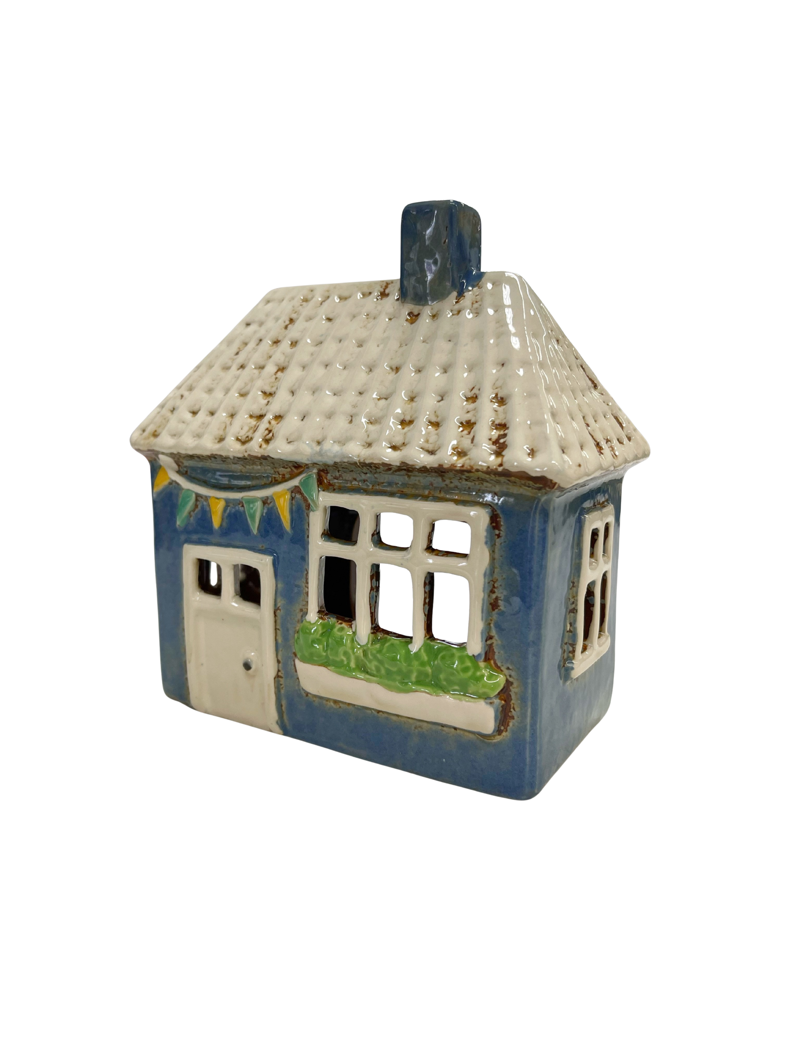 Blue Tealight House with Flags 037