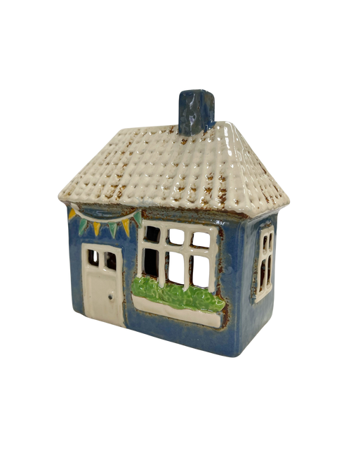 Blue Tealight House with Flags 037