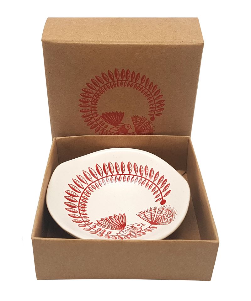 Red Fantail & Pohutukawa on White 7cm Bowl