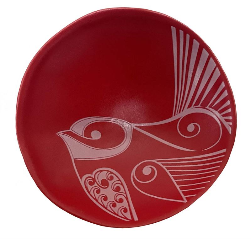 Gc Piwakawaka White on Red Porcelain 7cm Bowl