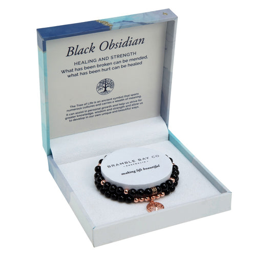 Black Obsidian Rose Glod Duo Bracelet
