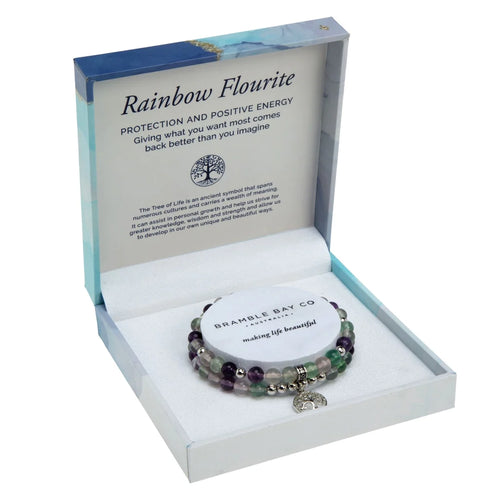 Rainbow Flourite Rhodium Duo Bracelet