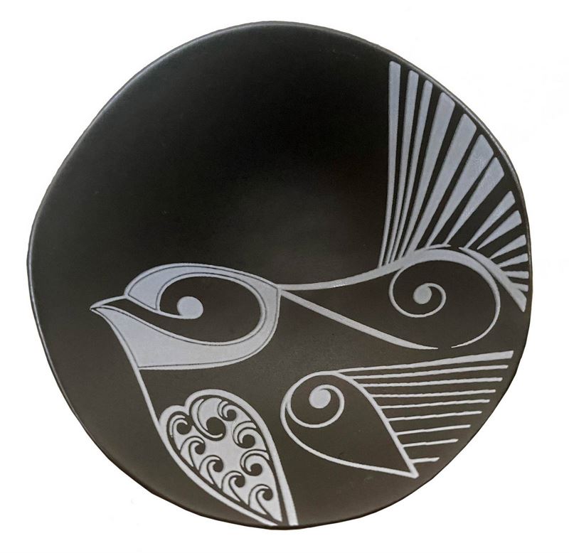 Gc Piwakawaka White on Black Porcelain 7cm Bowl