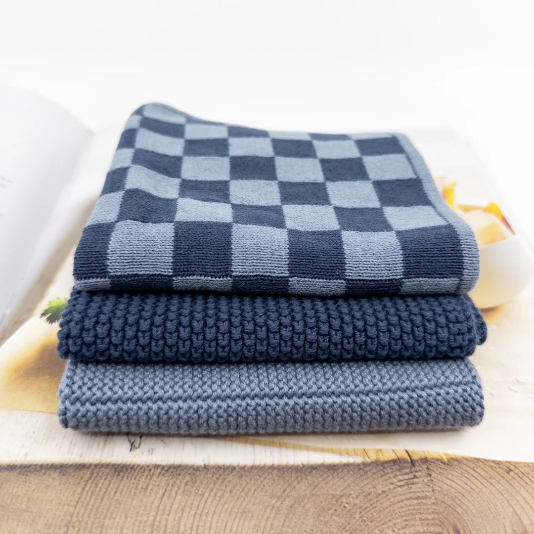Ecovask Dishcloth 3piece Navy Denim Chequer