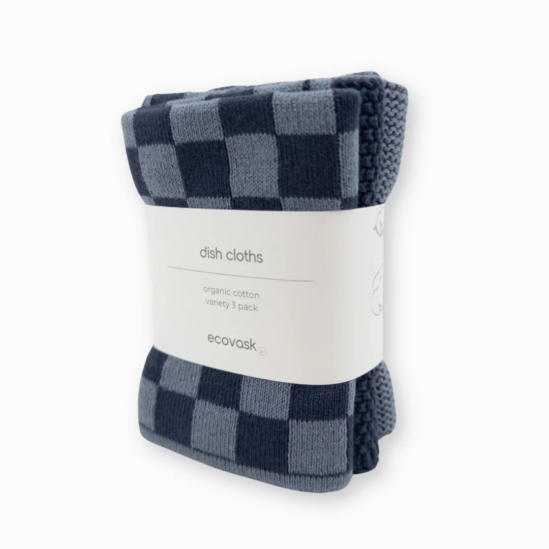 Ecovask Dishcloth 3piece Navy Denim Chequer