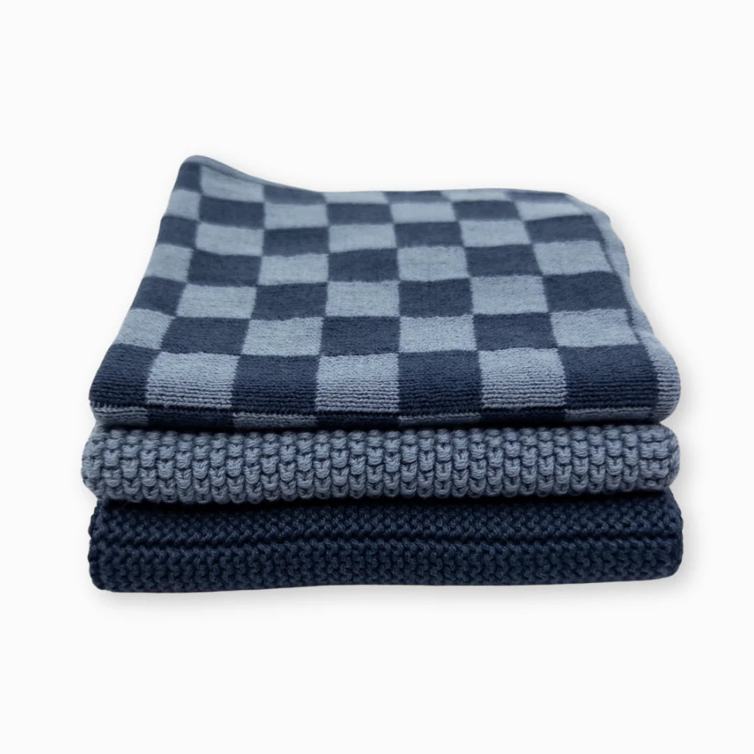 Ecovask Dishcloth 3piece Navy Denim Chequer