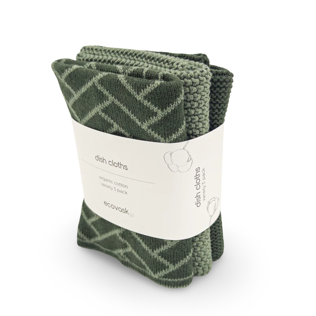 Ecovask Dishcloth 3pack Forest Herringbone