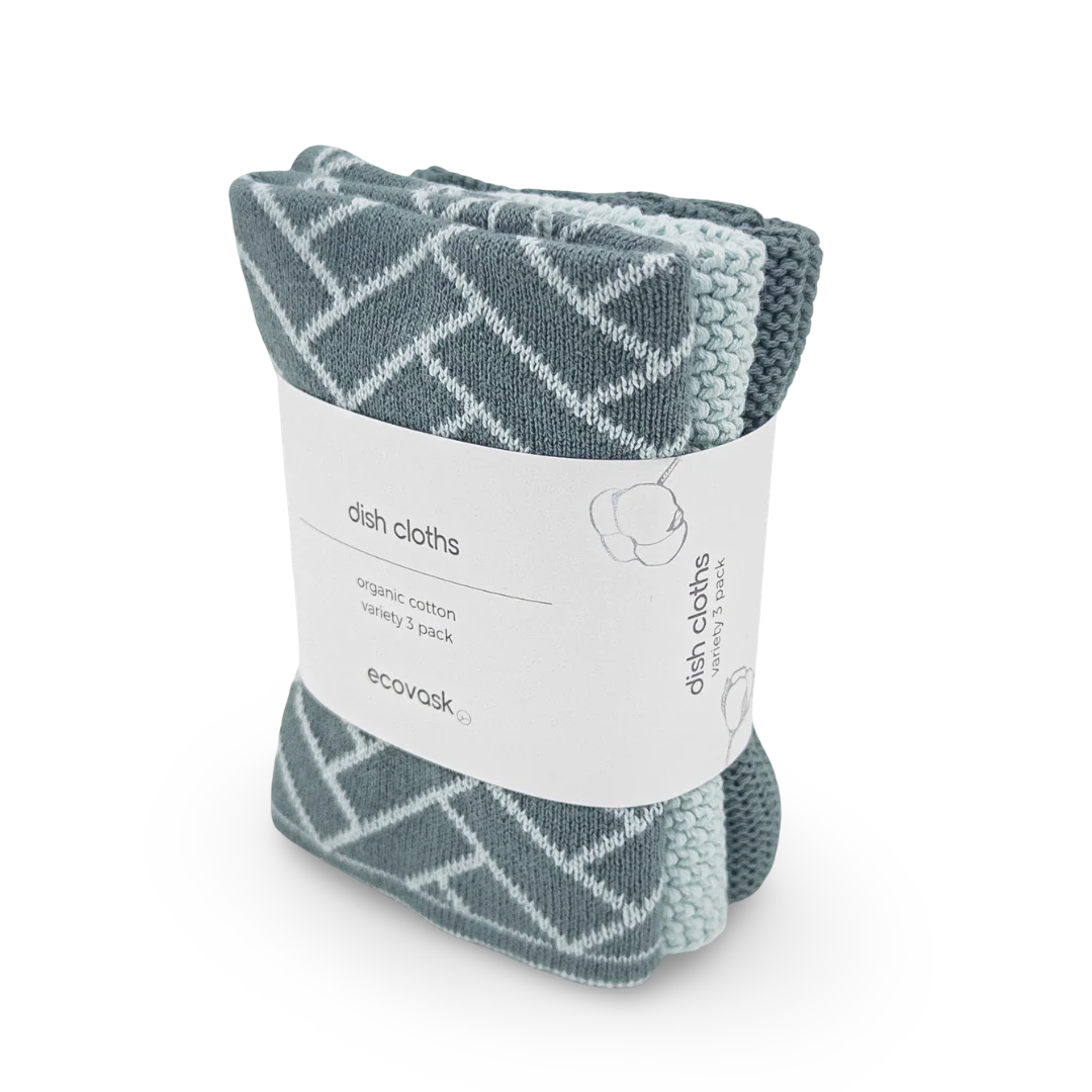 Ecovask Dishcloth 3pack Sea Foam Herringbone